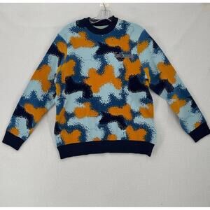 Golf Wang Mens Blue Orange Camo Abstract Crew Pullover Sweatshirt Sz S